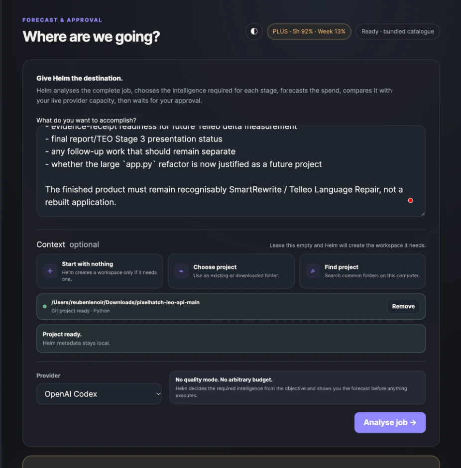Helm objective and Analyse job interface